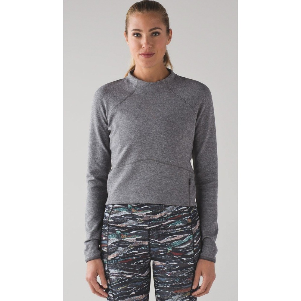 Lululemon Hill And Valley Mock Neck Crop Top Long Sleeve Heathered Slate Size 6